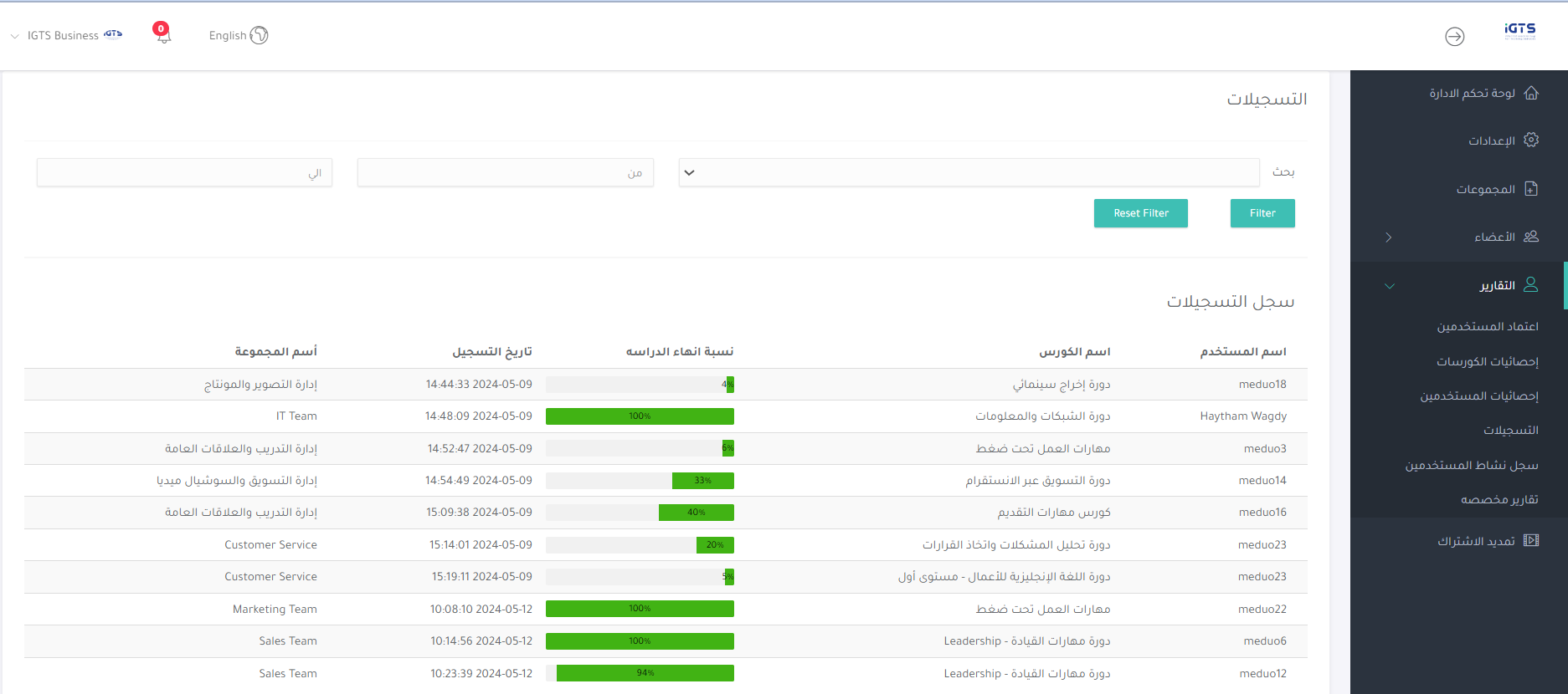  لوحة إدارة لإدارة فرق